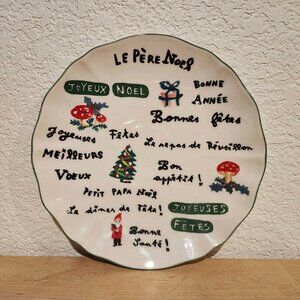 GUC Anthropologie Nathalie Lete Christmas Dessert Plate Green Parisian Pere Noel